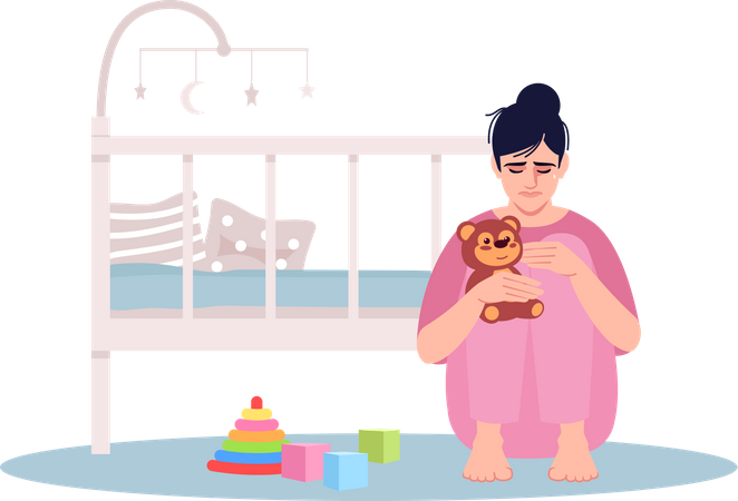 Woman Crying Near Baby Cradle Illustration