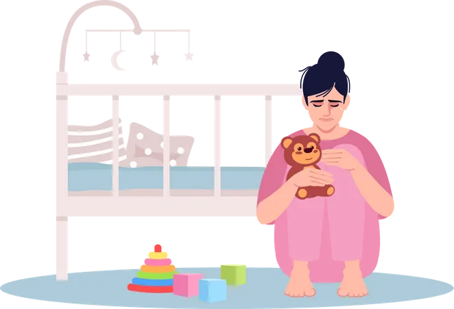 Woman Crying Near Baby Cradle Illustration