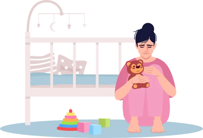 Woman Crying Near Baby Cradle  Illustration