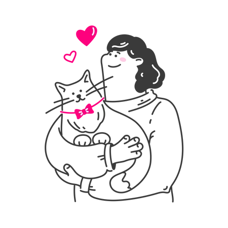 Woman cuddles her beloved cat  일러스트레이션