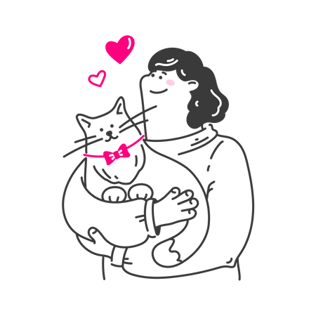 Woman cuddles her beloved cat  Illustration