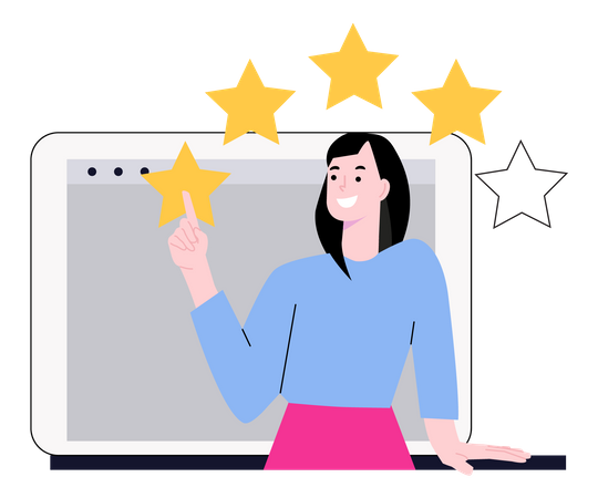 Woman customer rating four stars  Illustration