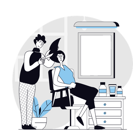 Woman cuts her hair in Beauty salon  Illustration