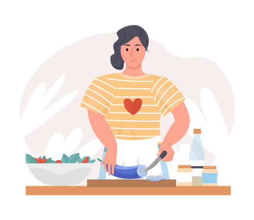 Woman Cutting Eggplant  Illustration