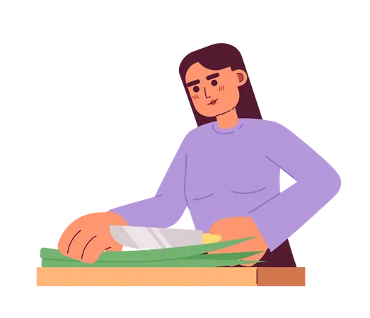 Woman cutting green onion  Illustration