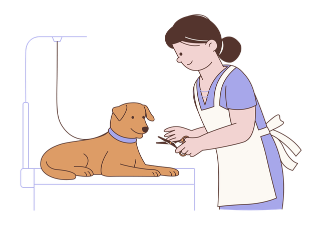 Woman Cutting Hair Pet  Illustration