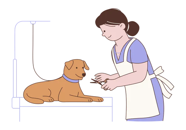 Woman Cutting Hair Pet  Illustration