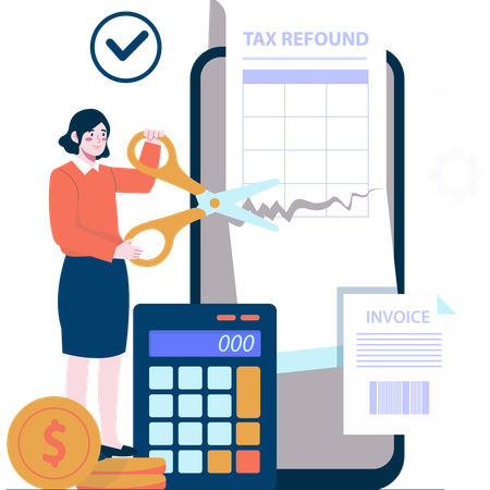 Woman Cutting Tax Refund Receipt  Illustration
