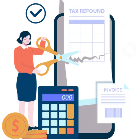 Woman Cutting Tax Refund Receipt  Illustration