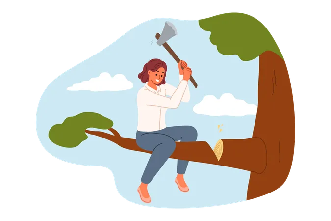 Woman cutting tree  Illustration