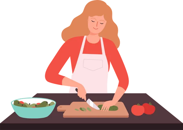 Woman cutting vegetable  イラスト
