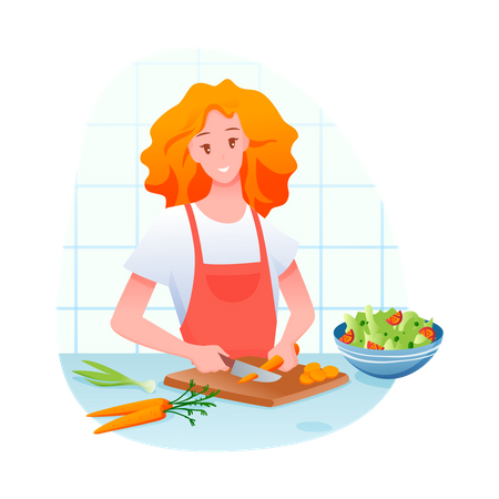 Woman cutting vegetable in kitchen  Illustration