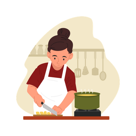 Woman cutting vegetables for cooking  Illustration