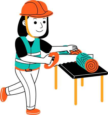 Woman cutting wood using hand saw  Illustration