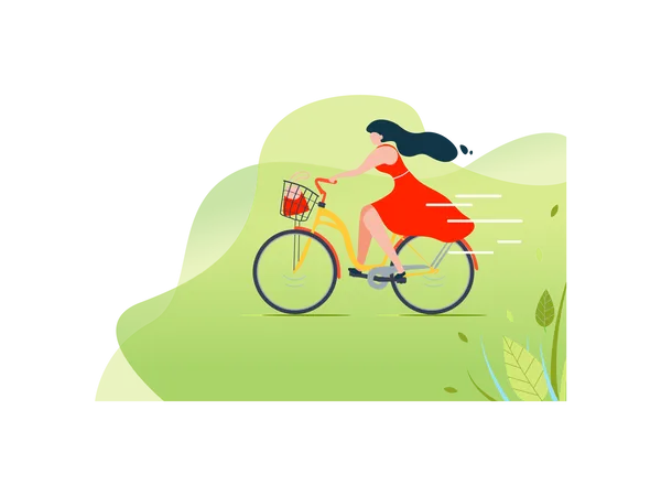 Woman Cycling in Park  Illustration