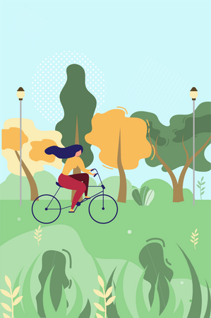 Woman Cycling in Public Park Illustration