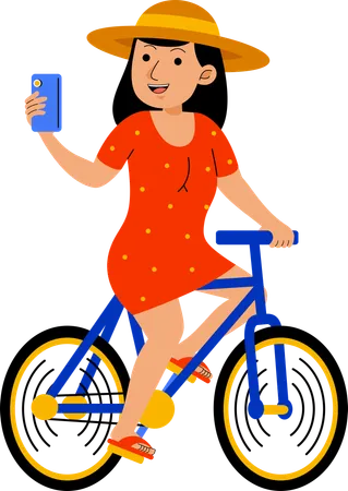 Woman Cycling Summer Illustration