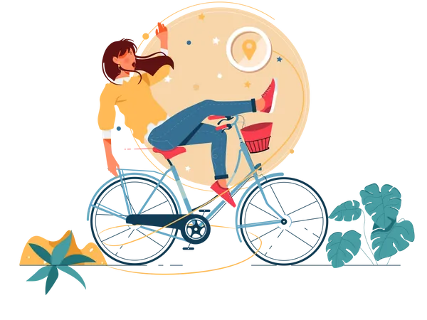 Woman cycling with Shipping Address Illustration