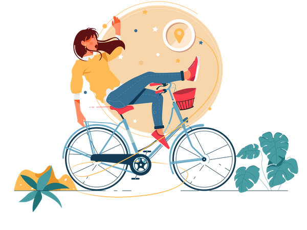 Woman cycling with Shipping Address  Illustration