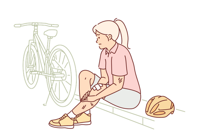 Woman cyclist has injured her leg  Illustration