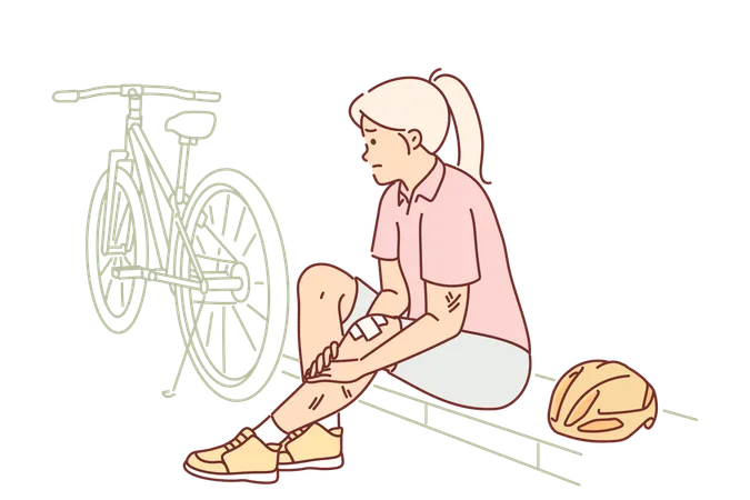 Woman cyclist has injured her leg  Illustration