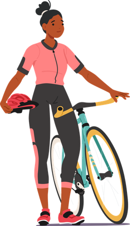 Woman cyclist standing with bicycle  Illustration