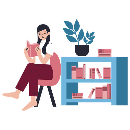 Woman daily visits Library  Illustration