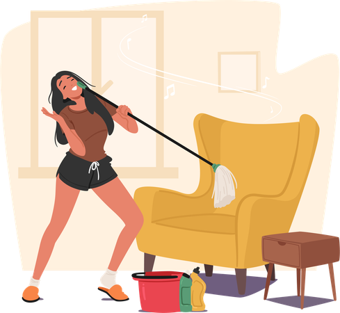 Woman Dances With Mop  イラスト