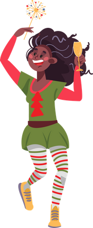 Woman dancing and celebrate Christmas party  Illustration
