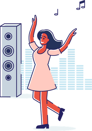 Woman dancing and enjoying music Illustration