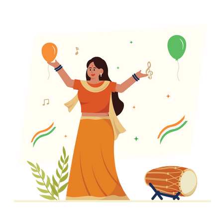 Woman Dancing On Indian Independence Day  Illustration
