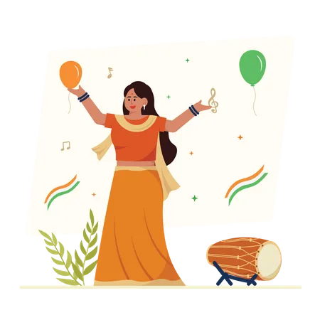 Woman Dancing On Indian Independence Day  Illustration