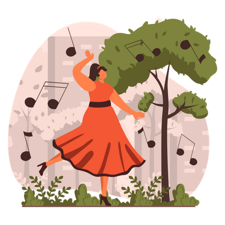 Woman dancing while listening music  Illustration