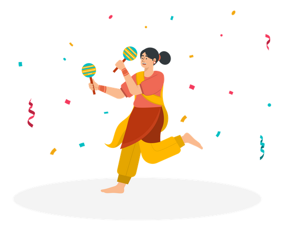 Woman dancing with maracas  Illustration