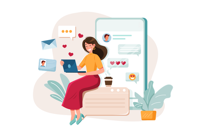 Woman Dating Online Illustration