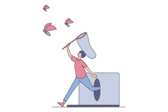 Woman debugging bugs from website Illustration