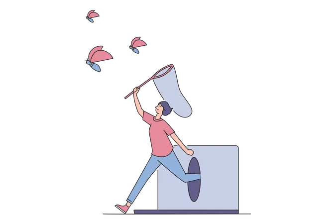 Woman debugging bugs from website Illustration