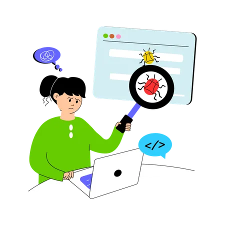 Woman Debugging Software  Illustration