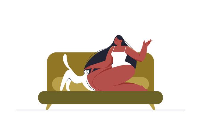 Woman decided to stay at home with the cat and rest  Illustration