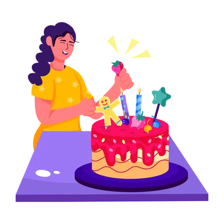 Woman Decorate Cake  Illustration