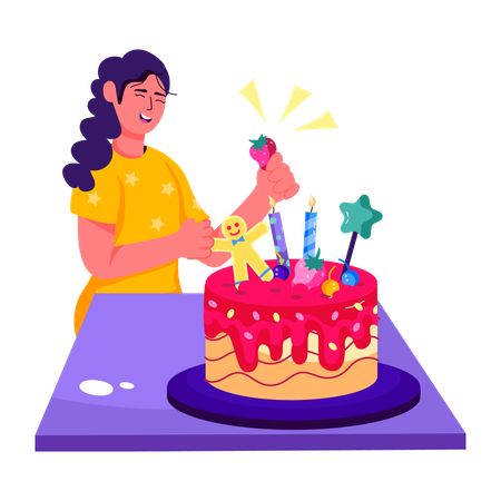 Woman Decorate Cake  Illustration