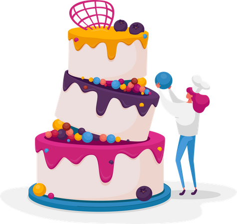 Woman decorating cake Illustration