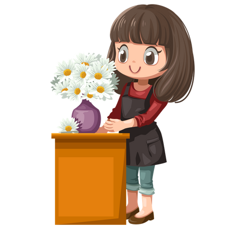 Woman decorating flower pot Illustration