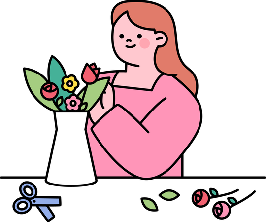 Woman decorating flower vase  Illustration