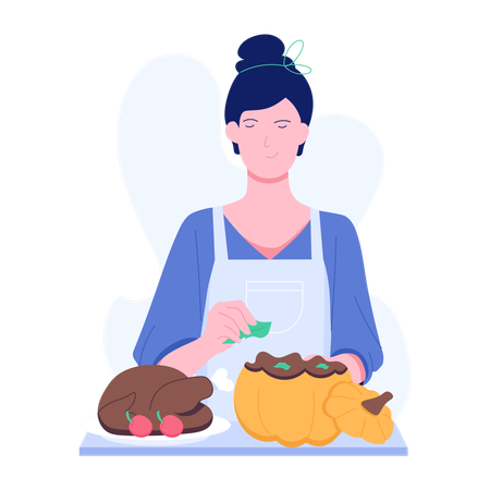 Woman decorating Pumpkin  Illustration