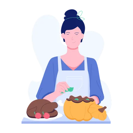 Woman decorating Pumpkin  Illustration