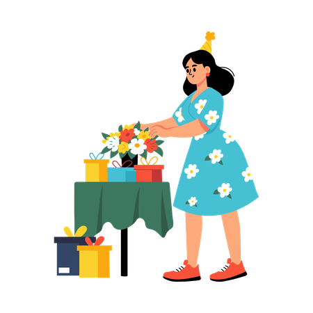 Woman Decorating Table  Illustration
