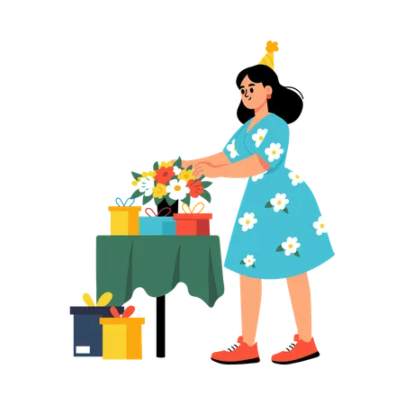 Woman Decorating Table  Illustration