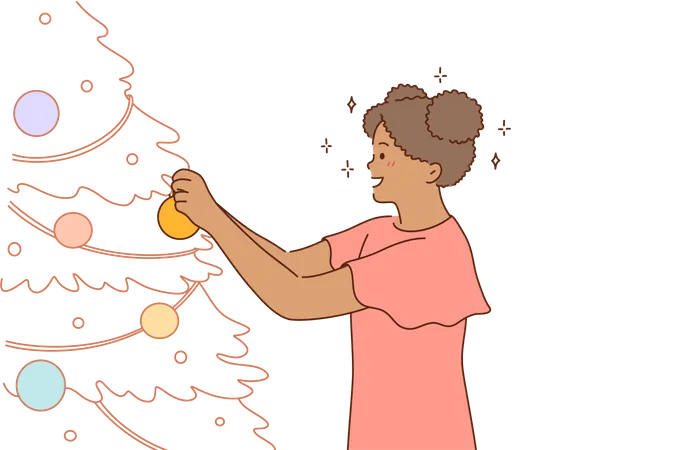 Woman decoration christmas tree  Illustration
