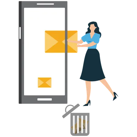 Woman delete the email with mobile  Illustration